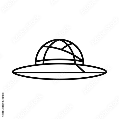 Simple black and white illustration of a flying saucer
