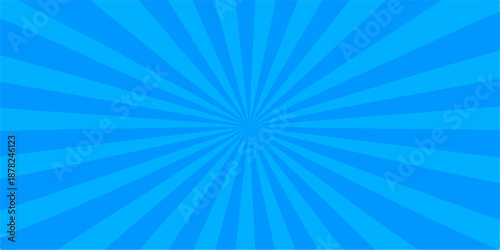 Abstract blue sunburst background featuring a bright radial starburst design with glowing light rays and a summer sky vector illustration for a textured wallpaper pattern