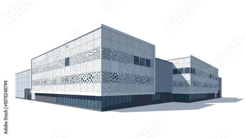 Contemporary architectural marvel showcasing innovative design with a dynamic geometric facade, reflecting modern urban development and sophisticated structural aesthetics on a clean backdrop