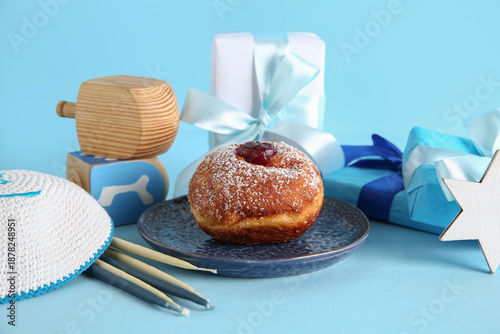 Dreidels with gift boxes, c...