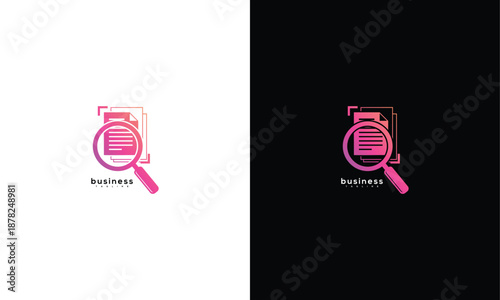 Magnifying glass examining a briefcase, symbolizing business investigation and analysis in a professional setting