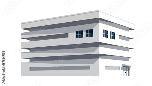 Architectural illustration depicting a sleek, modern multi-story building with a minimalist design, showcasing contemporary urban infrastructure and elegant structural aesthetics