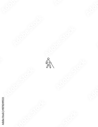 A visually impaired person walking with a white cane