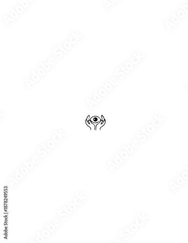 A minimalist line drawing of an eye being cradled by hands