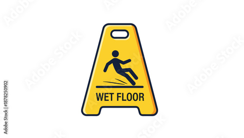 Bright yellow wet floor safety sign with a person slipping icon used to warn about hazardous slippery floor surfaces.