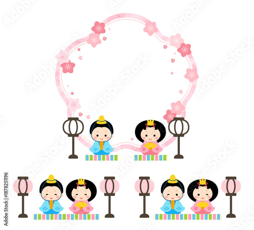 おひなさまと桃の花のひな祭りフレーム