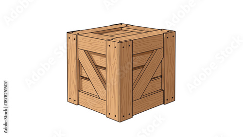 Large sturdy wooden crate or shipping box made of thick planks used for international storage and transport.