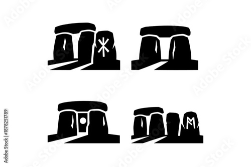 Ancient megalithic stone circle monument with mystical and historical symbols