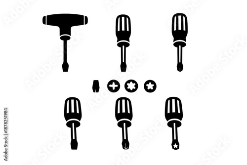 Professional repair tool assortment featuring various screwdrivers and interchangeable bits
