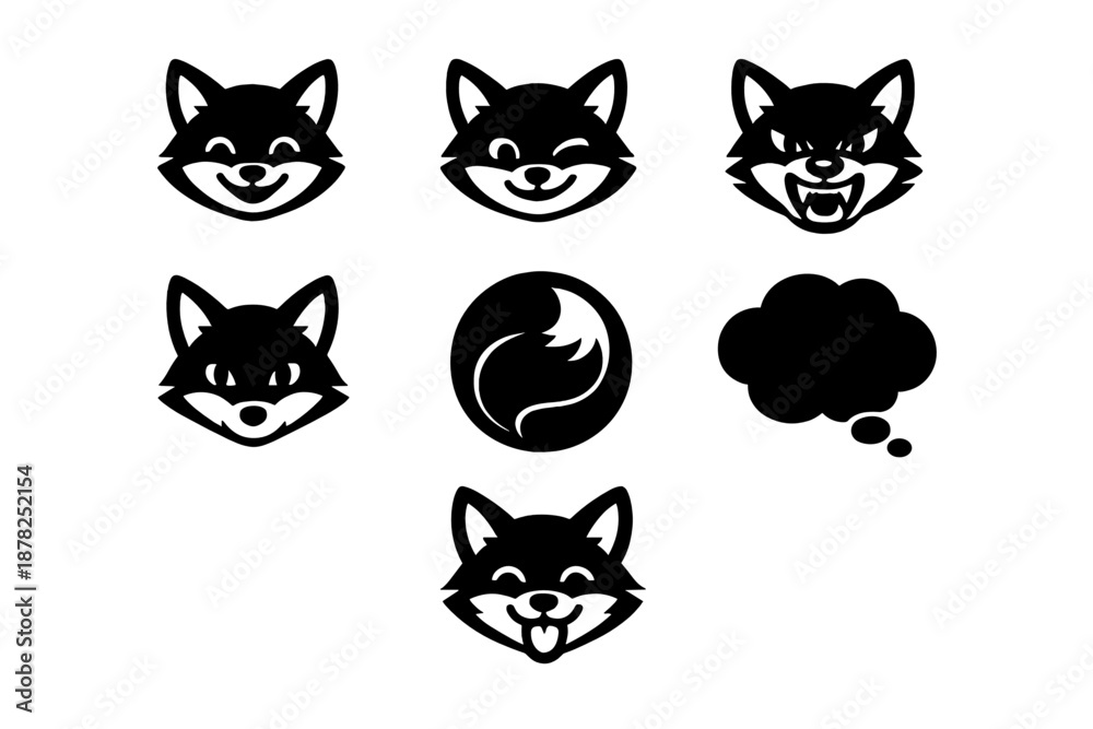 Obraz premium Collection of stylized fox head icons showing various emotions and expressions