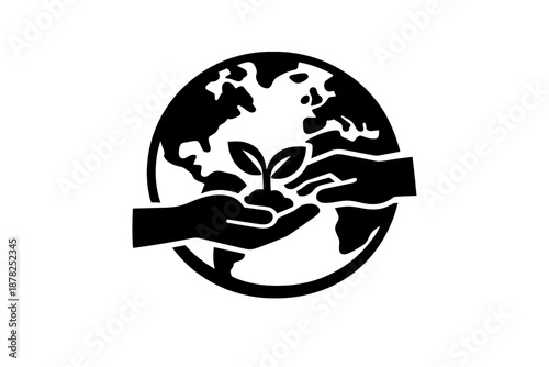 Global environmental protection concept with hands holding a growing plant seedling over the Earth