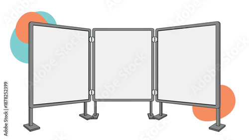 Three-panel folding white board screen or display stand used for presentations, medical privacy, or information exhibition in various spaces.