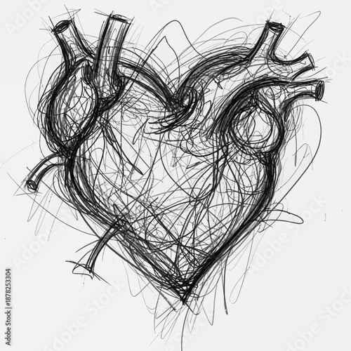 Abstract Heart Anatomy Sketch Drawing, Medical Concept