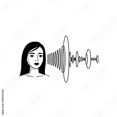 Woman hearing sound waves, audio visualization, sound perception