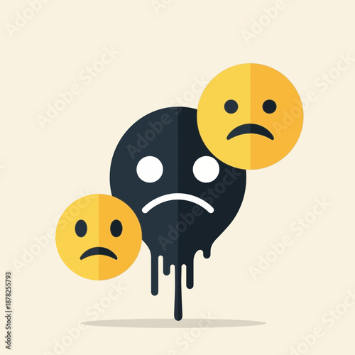 Sad faces melting, depression, negative emotions, mental health concept