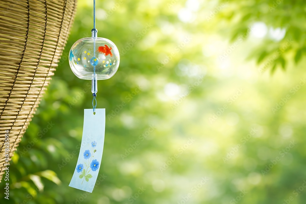 custom made wallpaper toronto digitalA serene japanese furin wind chime with goldfish design hanging on a summer day