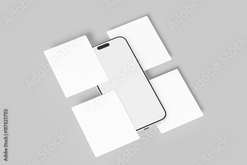 Minimalist Smartphone and Blank Cards Arranged for Social Media Mockup