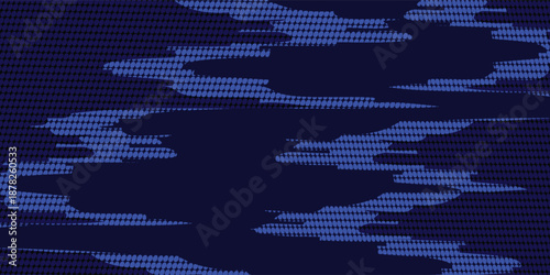 Halftone vector art background for cover, poster, banner, flyer, and card designs. Neon abstract design with dark blue dots. Futuristic retro grunge illustration.