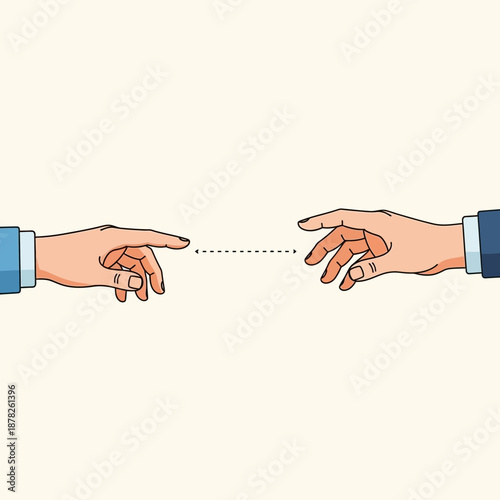 Two hands reaching out towards each other, social distancing concept