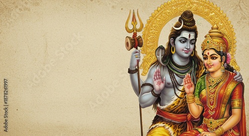 Lord Shiva Parvati Family Portrait Hindu Gods Goddesses Art Mahadev Wallpaper Divine Blessing Image