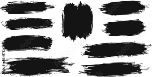 Abstract Black Rectangle Brush Elements Set Hand Painted Rough Texture Uneven Edges
