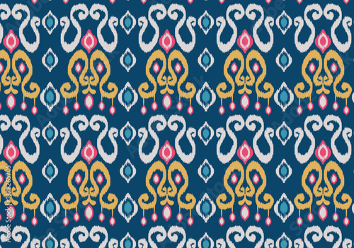 Knitting seamless patterns. Geometric knitted yarn pattern design for wrapping, fabric pattern. Colorful textile and silk pattern for background, wallpaper. Asia knitted fabric pattern for decoration.