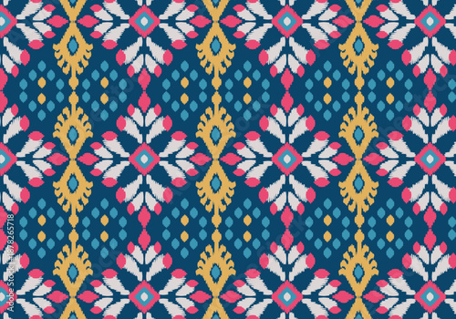 Knitting seamless patterns. Geometric knitted yarn pattern design for wrapping, fabric pattern. Colorful textile and silk pattern for background, wallpaper. Asia knitted fabric pattern for decoration.