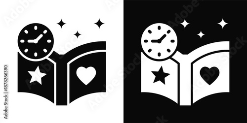 Story Time Icon White And Black Background Style