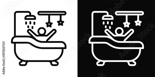 Bath Time Icon White And Black Background Style