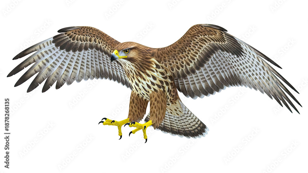 Fototapeta premium A hawk with wings spread wide, showcasing its detailed plumage