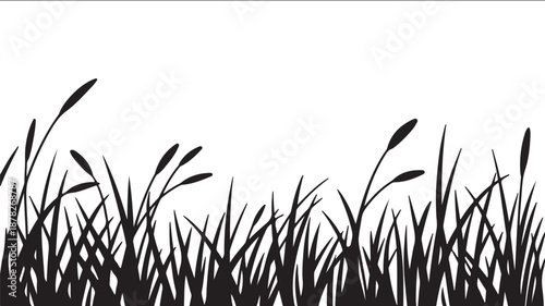 Minimalist black and white silhouette of tall grass swaying gently in the breeze, perfect for nature-themed designs