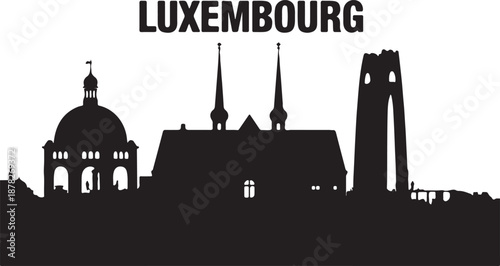 Silhouette Skyline of Luxembourg City Featuring Iconic Landmarks and the Text 'LUXEMBOURG'