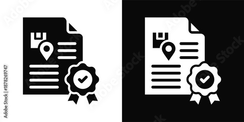 Certificate Of Origin Icon White And Black Background Style