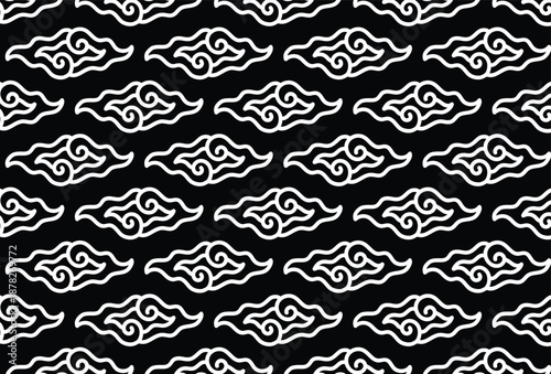 Bild auf Leinwand Seamless Mega Mendung batik pattern featuring traditional Javanese cloud motifs, inspired by Cirebon heritage textile design