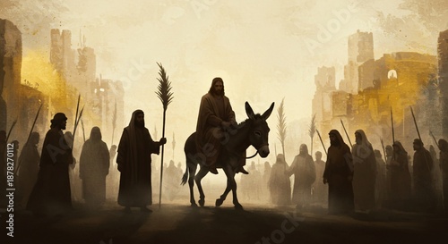 Jesus’ Triumphal Entry into Jerusalem on Palm Sunday Biblical Illustration Art