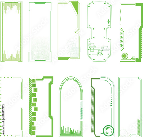 サイバーパンク風のコマ置き場・縦長フレーム装飾素材セット