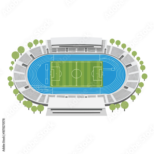 Aerial View of Stadium with Football Field and Running Track