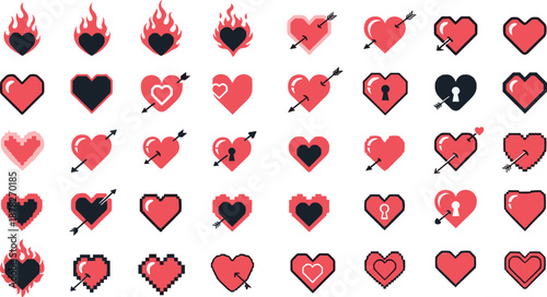 Creative cartoon-style heart icon collection – diverse love and emotion symbols for digital design, communication, romance, or expressive visual storytelling.