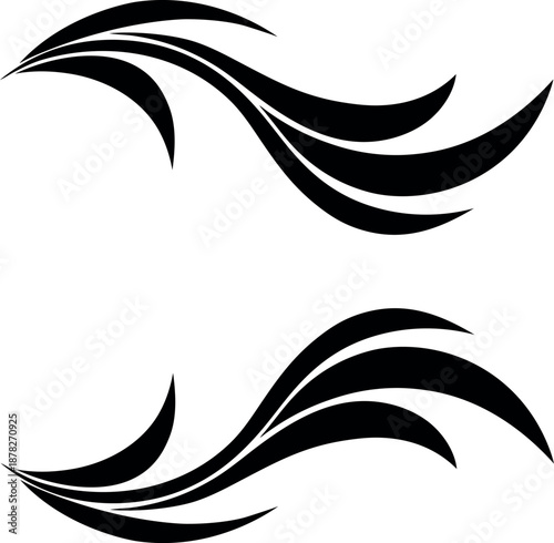 Black vector logo design featuring a silhouette of a woman with a bird tattoo and nature elements like a flower and sea wave icon