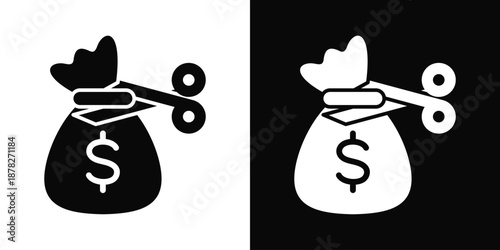 Cost Reduction Icon White And Black Background Style