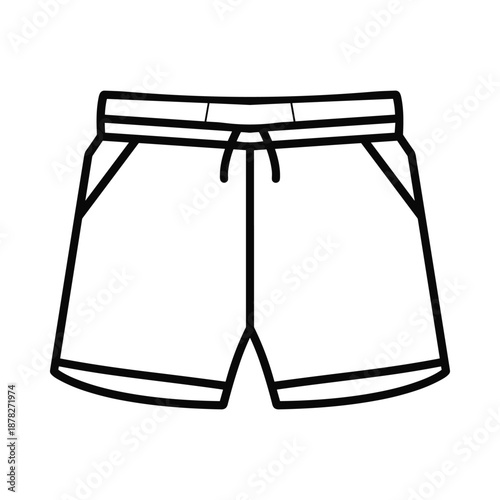 Black and white illustration of mens shorts with drawstring waist