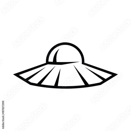 Black and white simple illustration of a UFO flying saucer