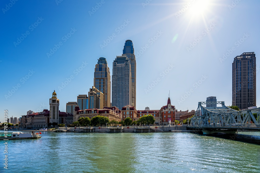Obraz premium Tianjin Cityscape with Modern Skyscrapers and River