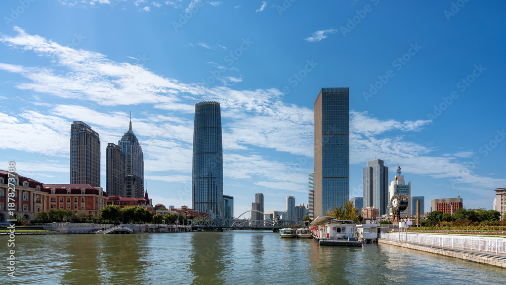 Fototapeta premium Tianjin Cityscape with Modern Skyscrapers and River
