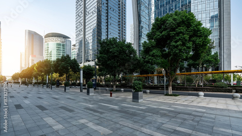 Wallpaper Mural Urban Plaza with Modern Skyscrapers and Greenery Torontodigital.ca