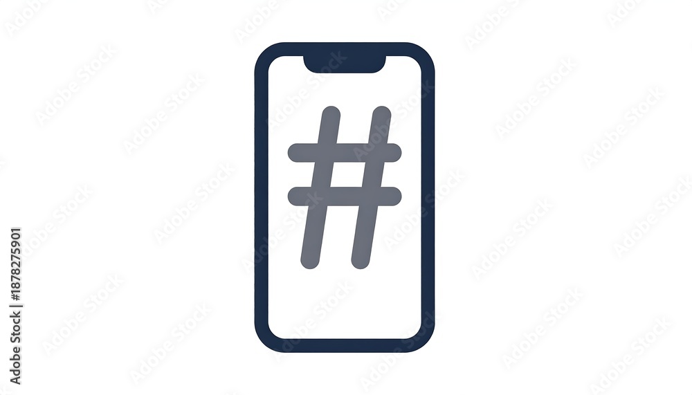 Obraz premium A simple icon of a smartphone with a hashtag symbol on its screen