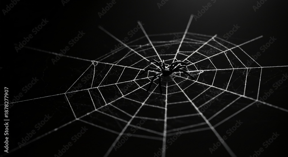 Obraz premium Black Widow Spider Web Close Up Halloween Creepy Insect Arachnid Photography Dark Background