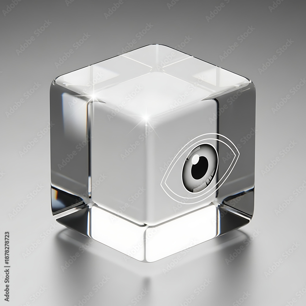 Fototapeta premium A shiny metallic cube with an eye on its surface