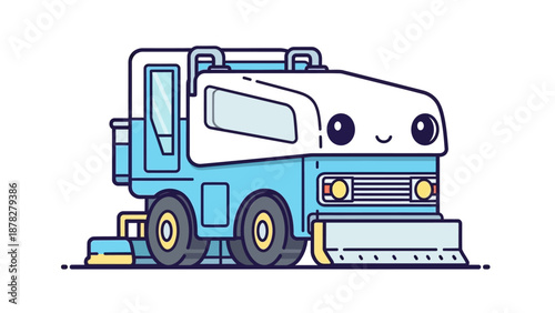 Adorable cartoon street cleaner vehicle with a smiling face and playful design