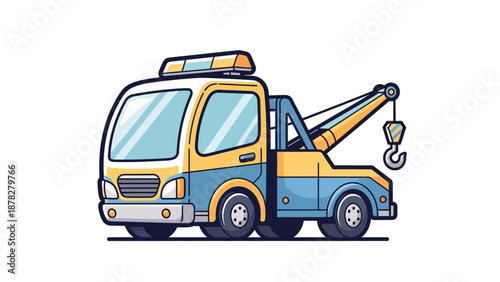 Cartoon Style Tow Truck Illustration with Bright Colors and Detailed Design